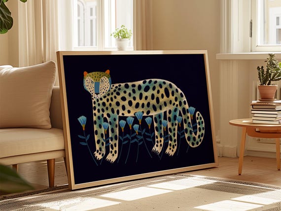 Snow Leopard Art Print Animal Illustration Home Decor Gift For Her Whimsical Nature Bedroom Living Room Office Children Kids