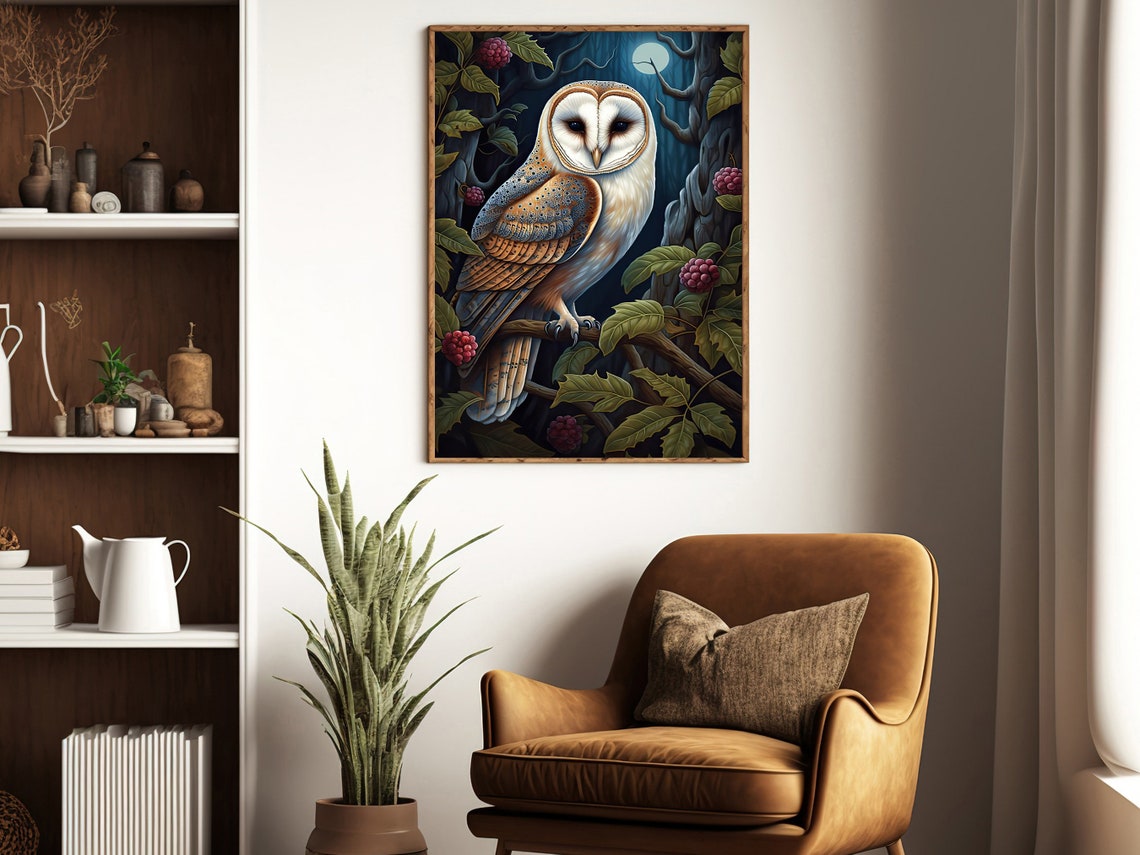 Vintage Floral Owl Painting Retro Owl Art Print Owl Print Animal Art Print Floral Animal Poster Print Botanical Art Print - Image 3