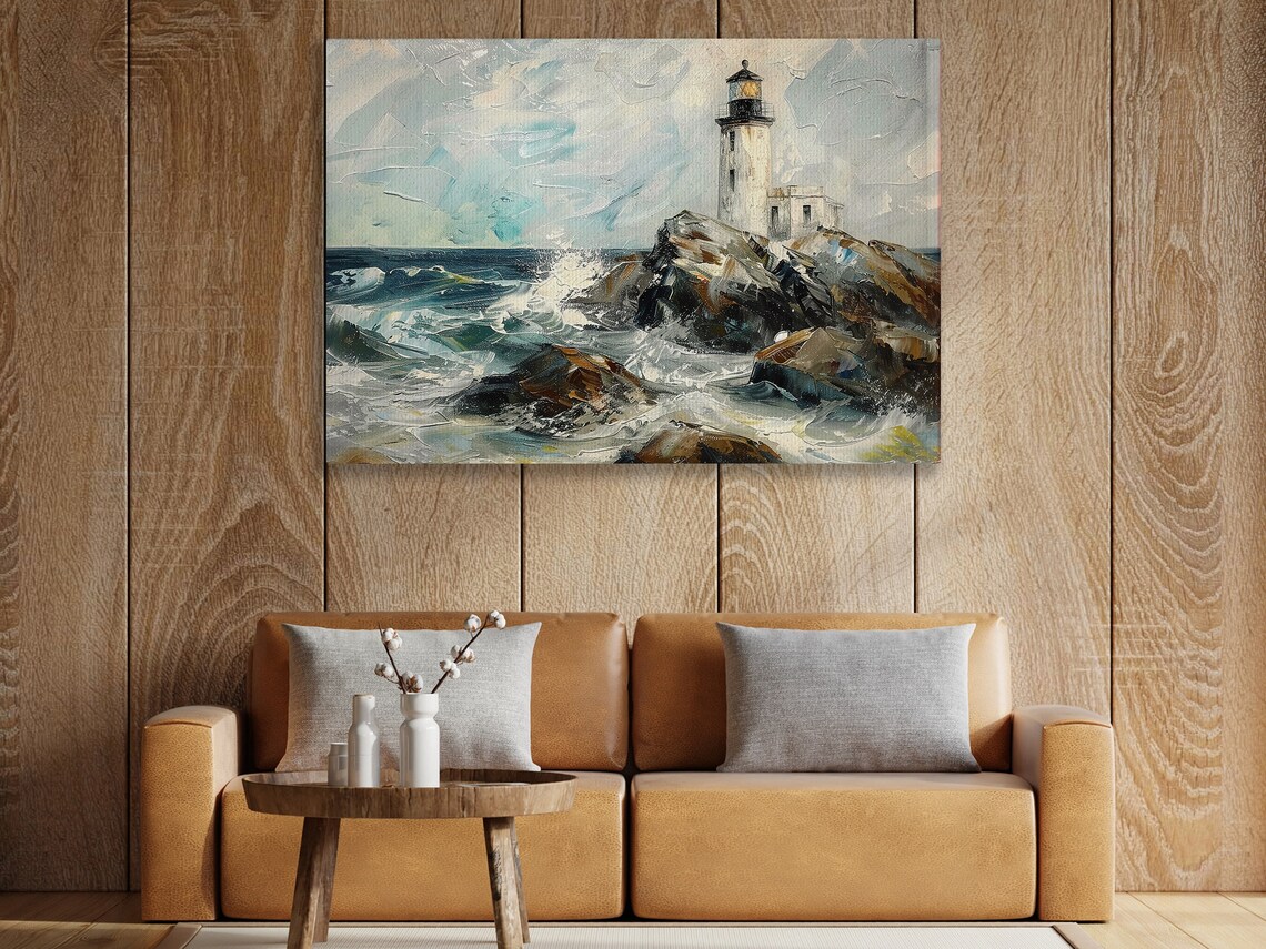 Lighthouse Painting Coast Landscape Art Print - Image 3