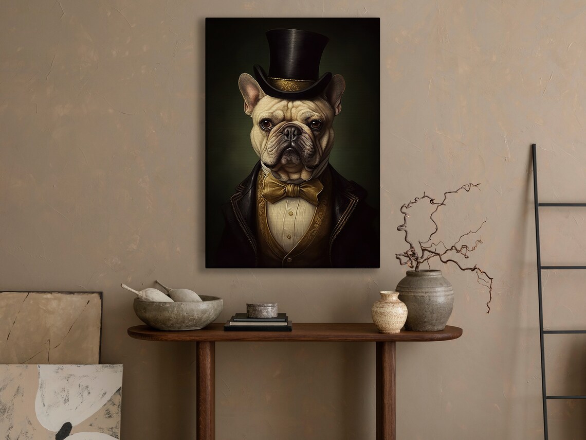 French Bulldog In Top Hat Suit Bow Tie Victorian Gentleman Animal Print - Image 4