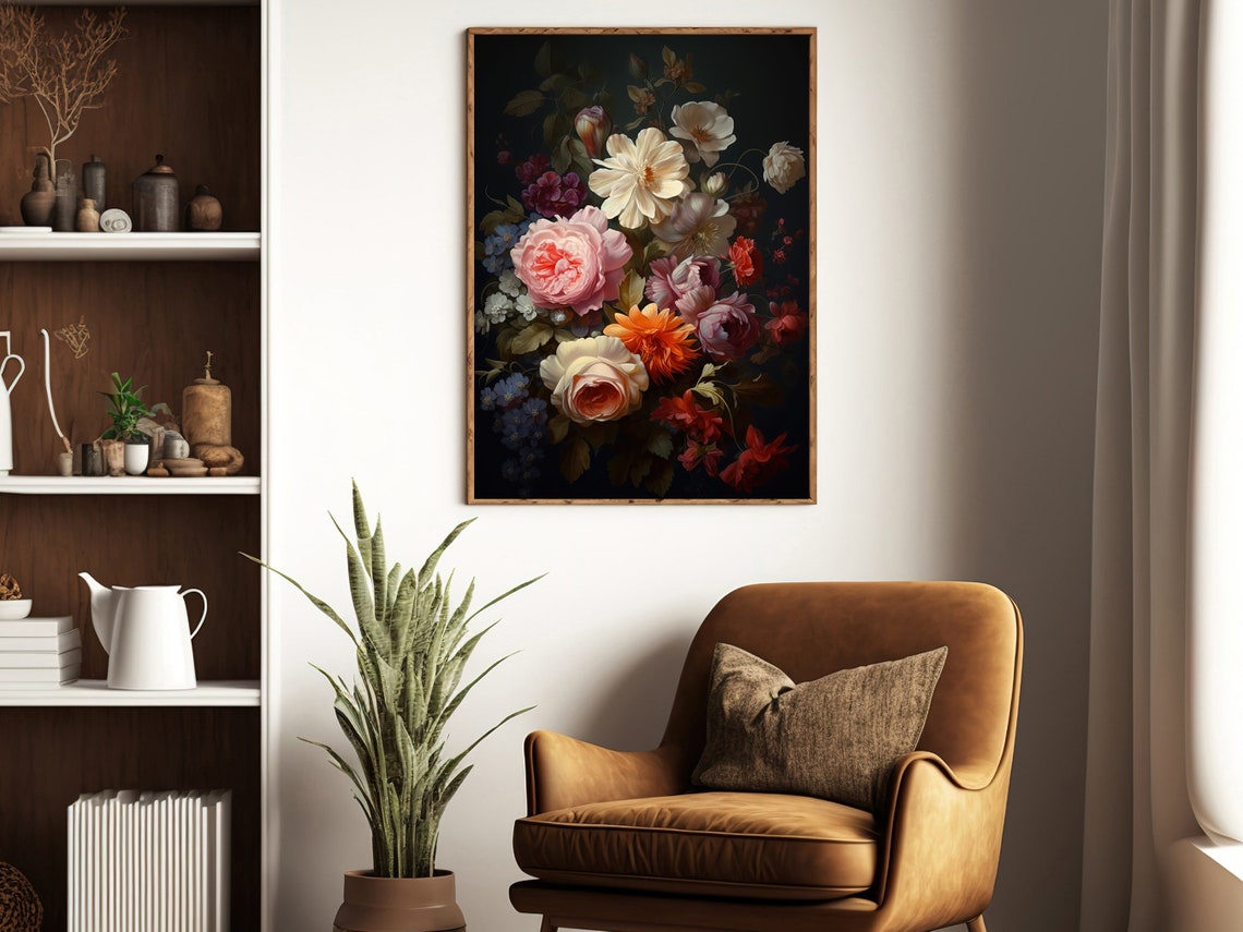 Vintage Flowers Still Life Painting Retro Flowers Art Print Cottage Flowers Print Esthetic Flowers Poster Print - Image 3