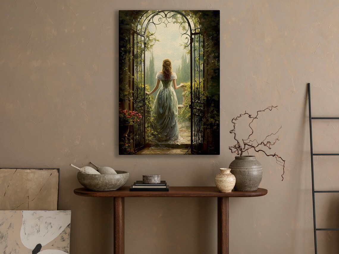 Victorian Lady Green Gown Garden Gate Romantic Secret Garden Art Poster Print - Image 4