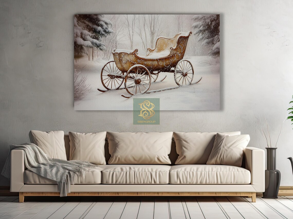 Vintage Santas Sleigh, Cottage Winter Poster, Christmas Decor - Image 2