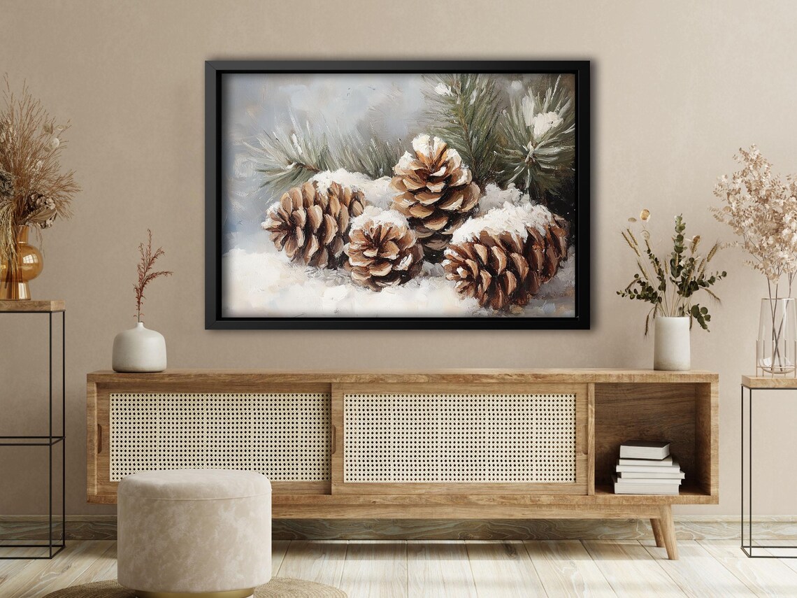Christmas Pinecone Painting, Rustic Winter Poster - Image 4