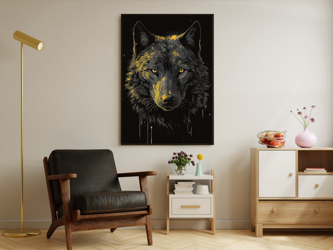 Black Wolf Golden Eyes Dark Wildlife Portrait Wall Art Poster - Image 4