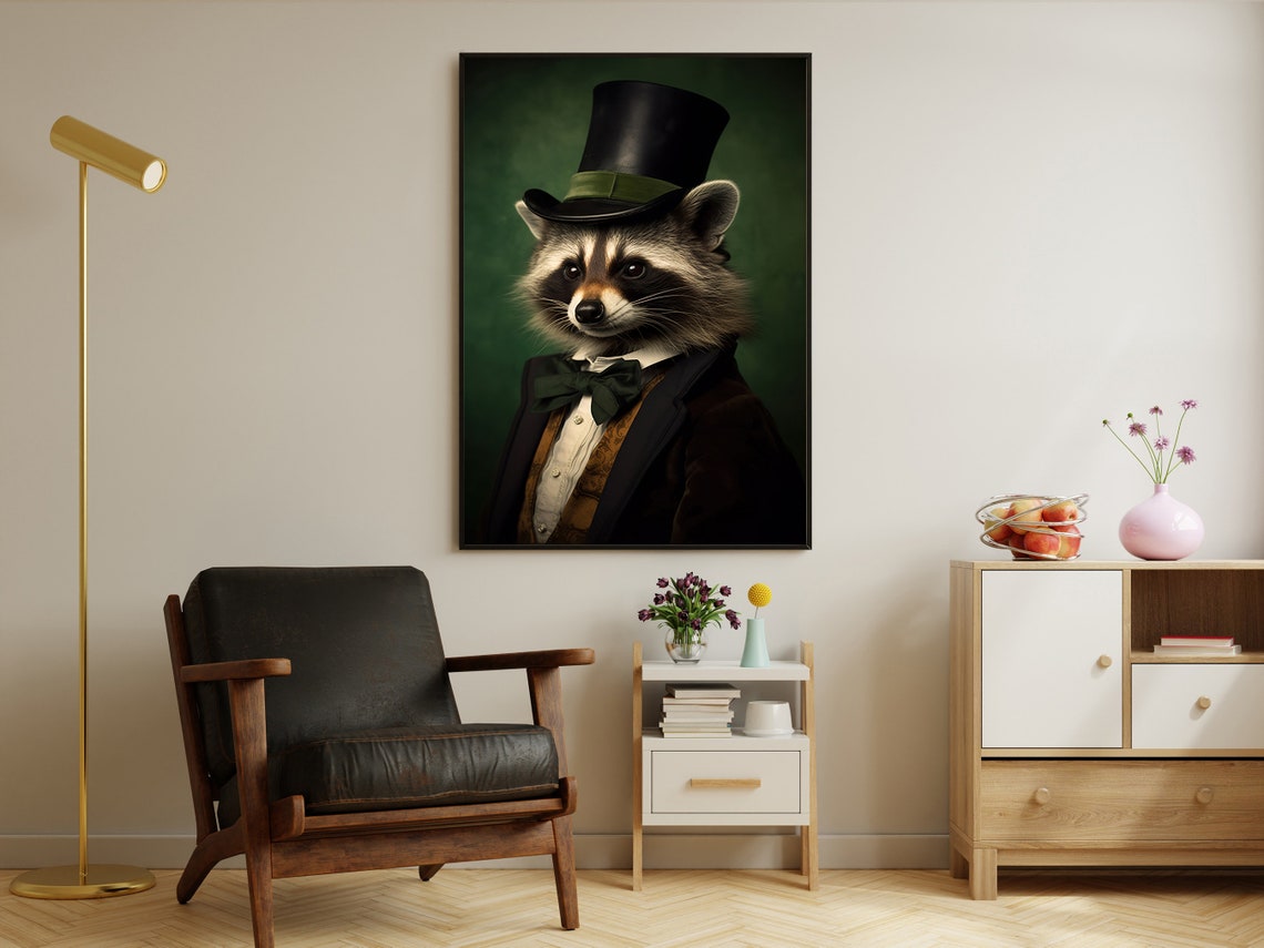 Victorian Raccoon Painting Raccoon In Suit Art Print Raccoon Man Print Gothic Art Print Dark Academia Art Raccoon Poster Print - Image 4