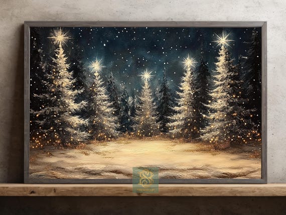 Vintage Christmas Tree Painting, Holiday Wall Art Print