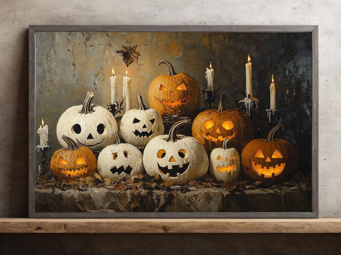 Cottage Candle Light and Pumpkin Witchy Halloween Poster