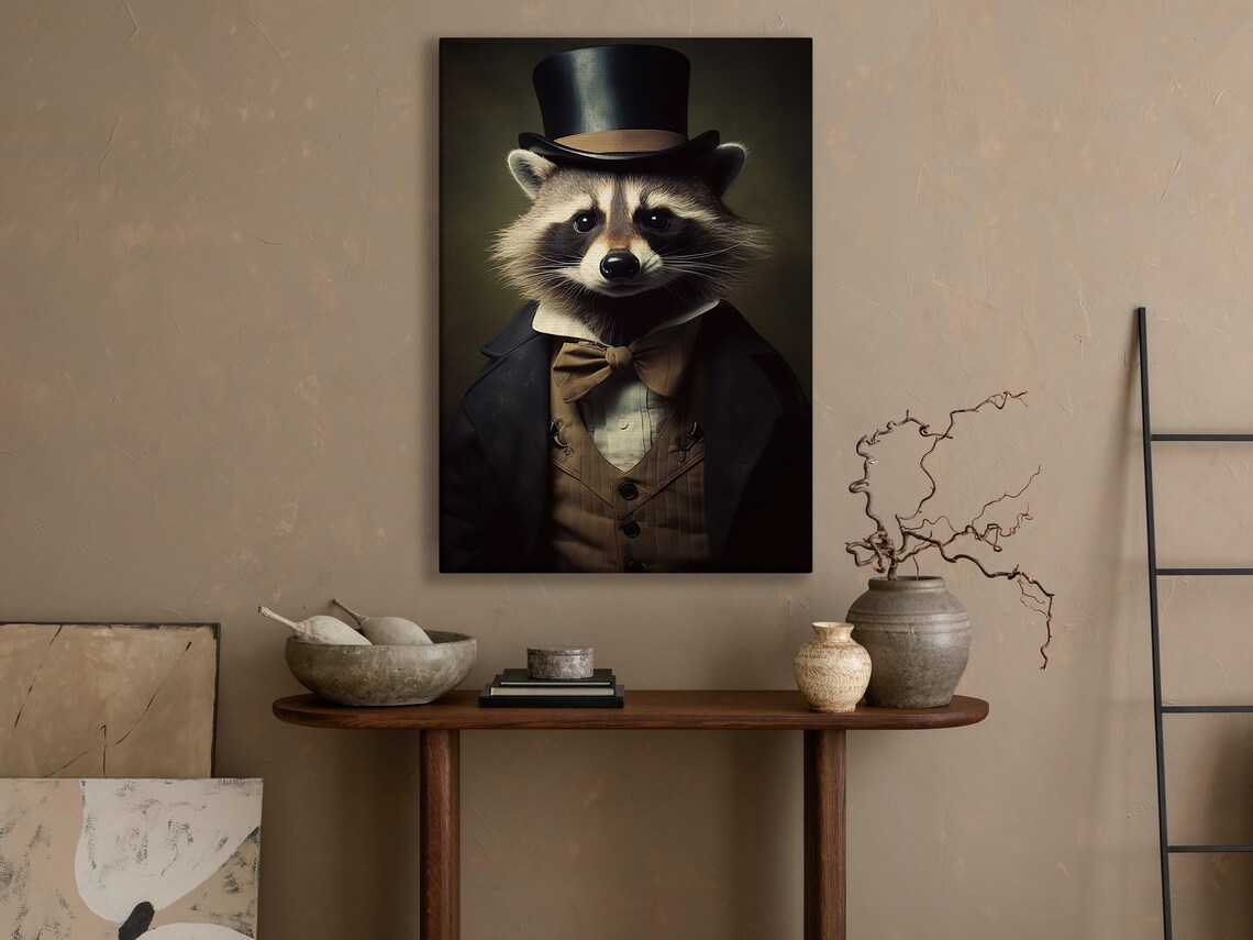 Victorian Raccoon In Top Hat Dapper Gentleman Portrait Art Poster - Image 3