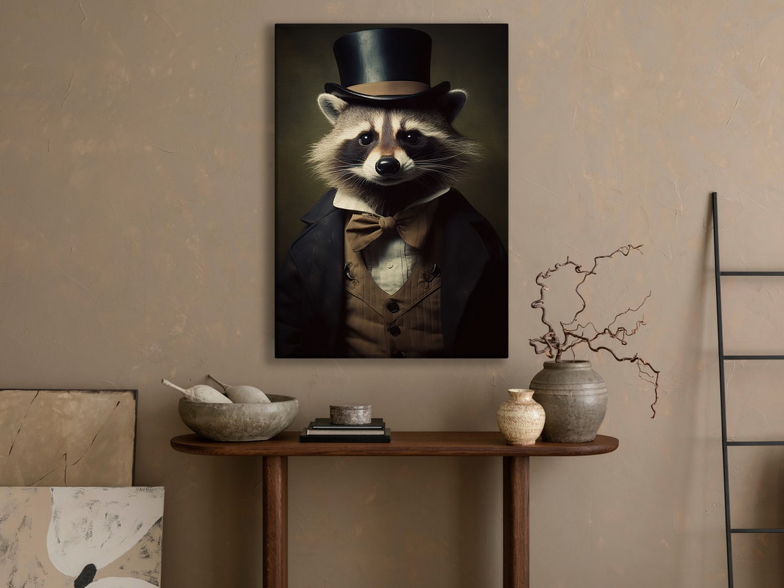 Victorian Raccoon Painting Raccoon In Suit Art Print Raccoon Man Print Gothic Art Print Dark Academia Art Raccoon Poster Print - Image 3
