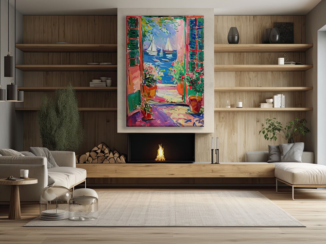 Matisse Style Open Window Balcony Sailboats Harbor Fauvist Colorful Art Poster - Image 2