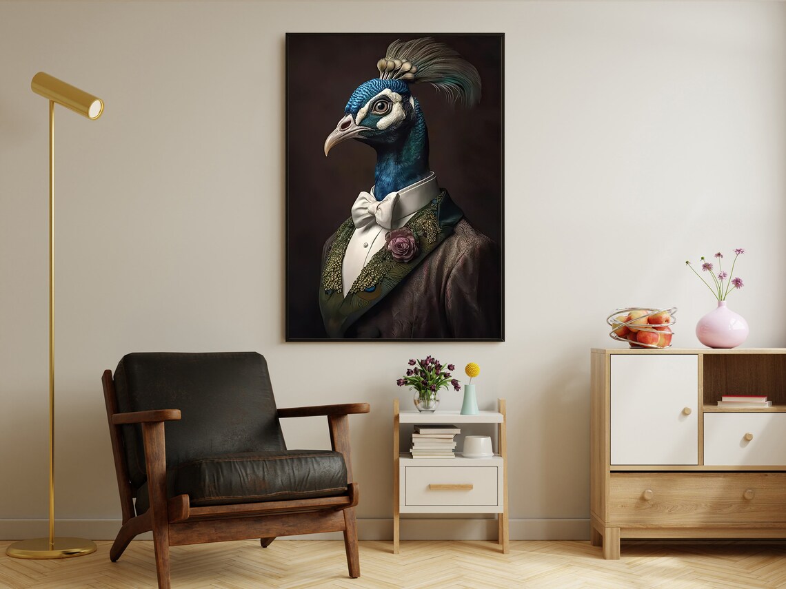 Victorian Peacock Gentleman, Gothic Animal Art Print - Image 2