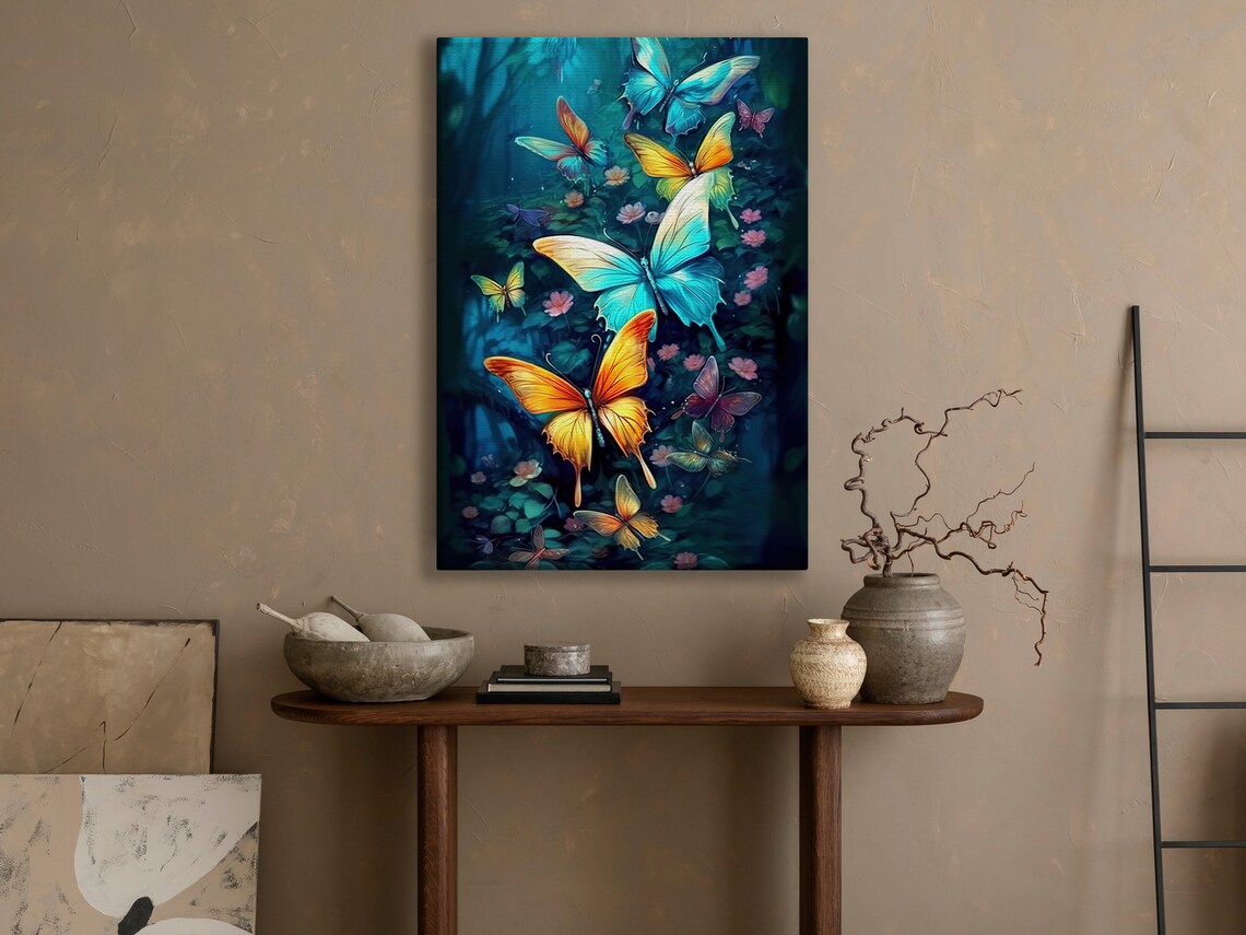 Colorful Butterflies and Flowers Gothic Art Print - Image 3