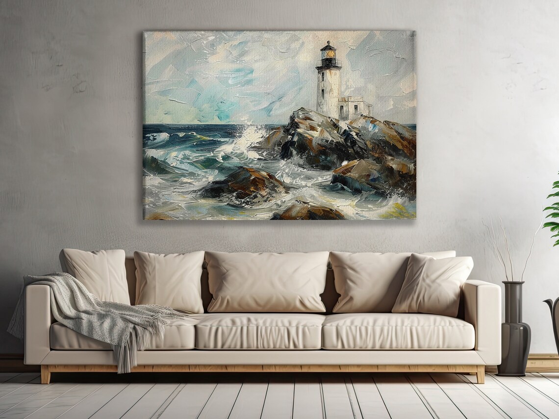 Lighthouse Painting Coast Landscape Art Print - Image 4