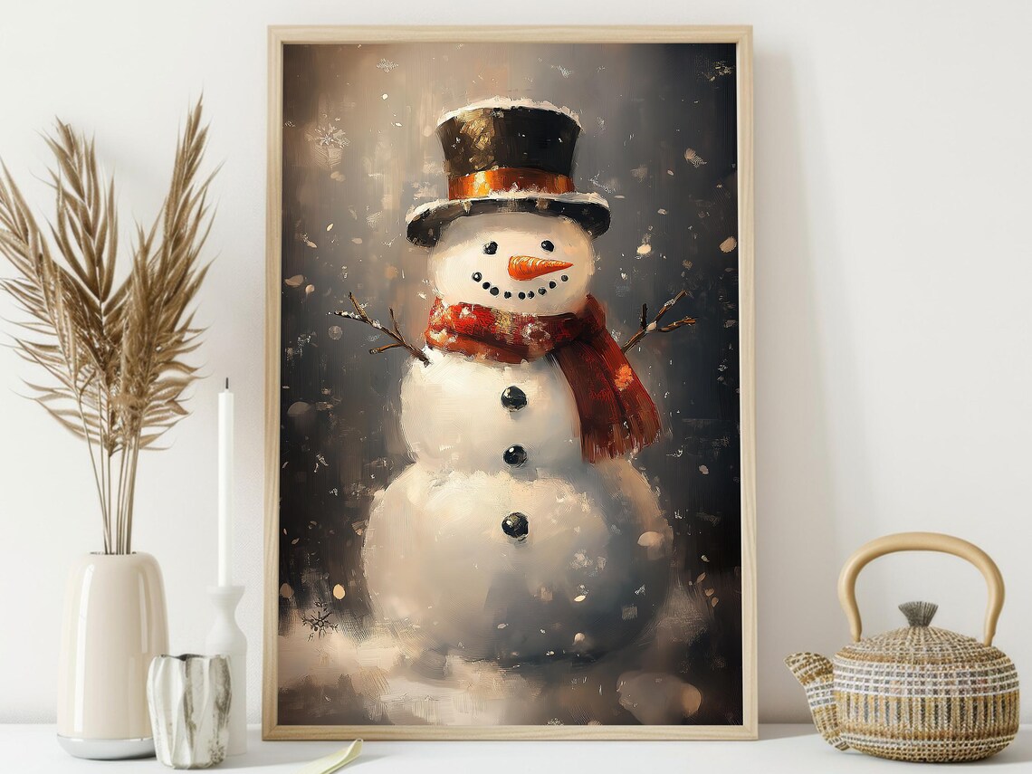 Vintage Snowman Painting, Winter Holiday Poster - Image 3