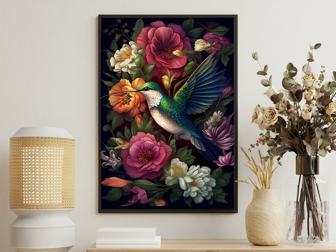 Vintage Honey Bird Painting Bird Art Print Bird Print Bird Poster Print Flowers Wall Decor Animal Art Print Botanical Painting