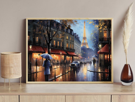 Classic Mid Century Paris Street Painting Art Print Retro Nostalgia Street Architecture Poster Print