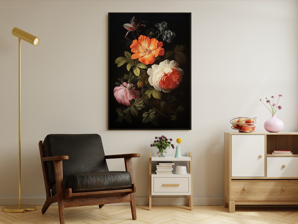 Wild Flower Still Life Painting Flower Art Print Dark Flowers Print Gothic Art Print Dark Academia Art Print Dark Flowers Poster - Image 3