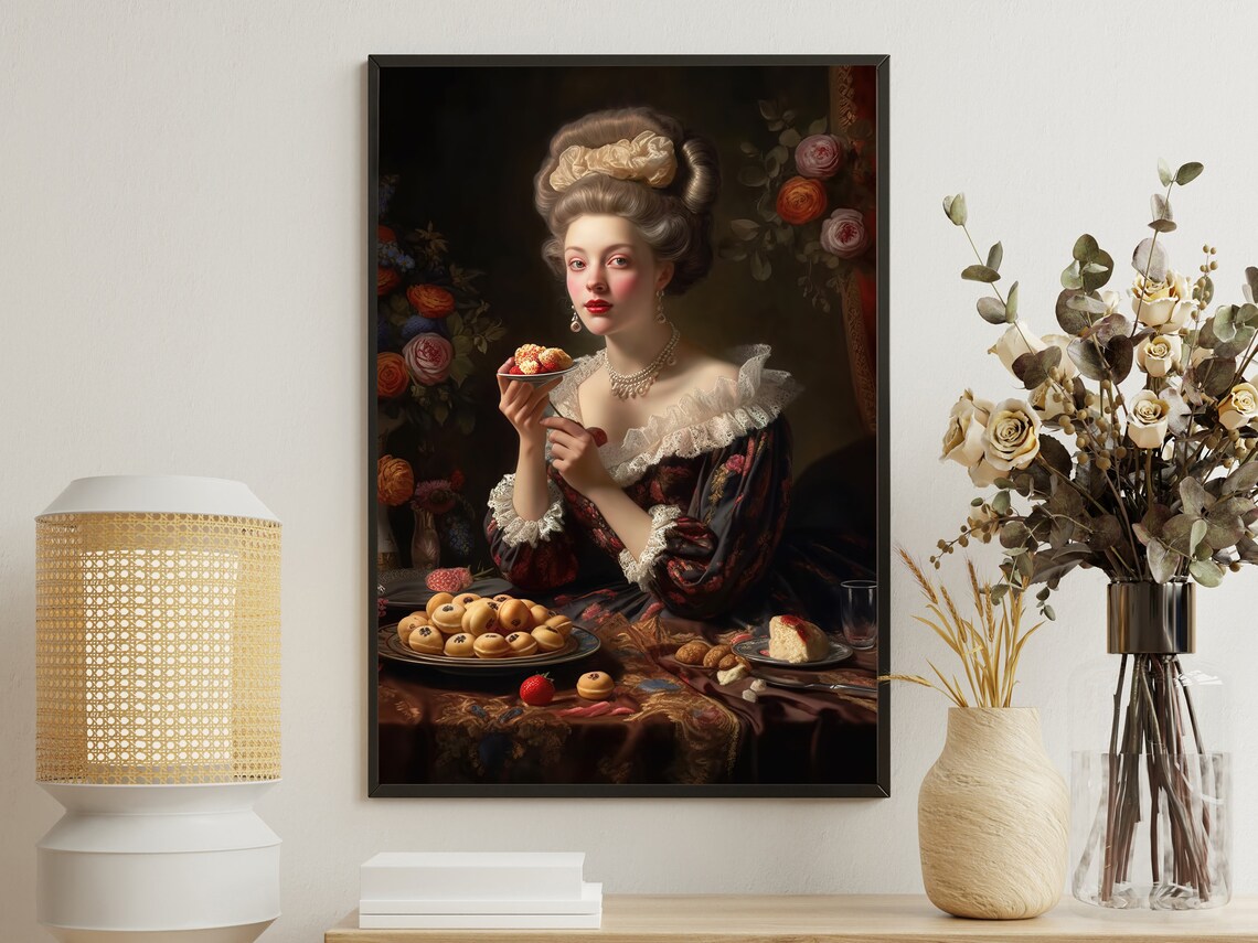 Rococo Lady Powdered Wig Dessert Table Baroque Feast Portrait Art Poster