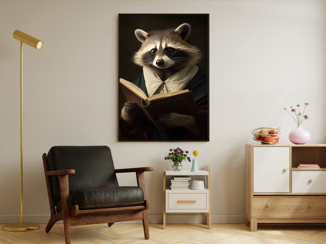 Raccoon Scholar Painting Raccoon Reading Book Art Print Raccoon Print Animal Art Print Animal Poster Print Animal Painting - Image 2