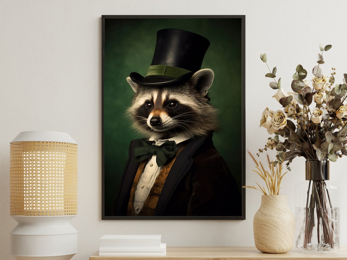 Victorian Raccoon Painting Raccoon In Suit Art Print Raccoon Man Print Gothic Art Print Dark Academia Art Raccoon Poster Print