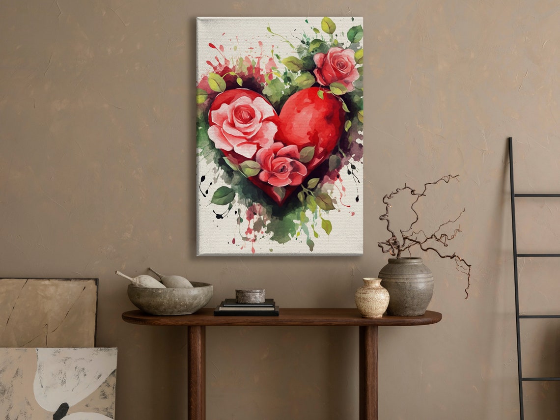 Floral Heart Watercolor Painting Heart Love Art Print Flowers Print Flowers Wall Decor Rose Poster Print Valentine Flowers Decor - Image 4