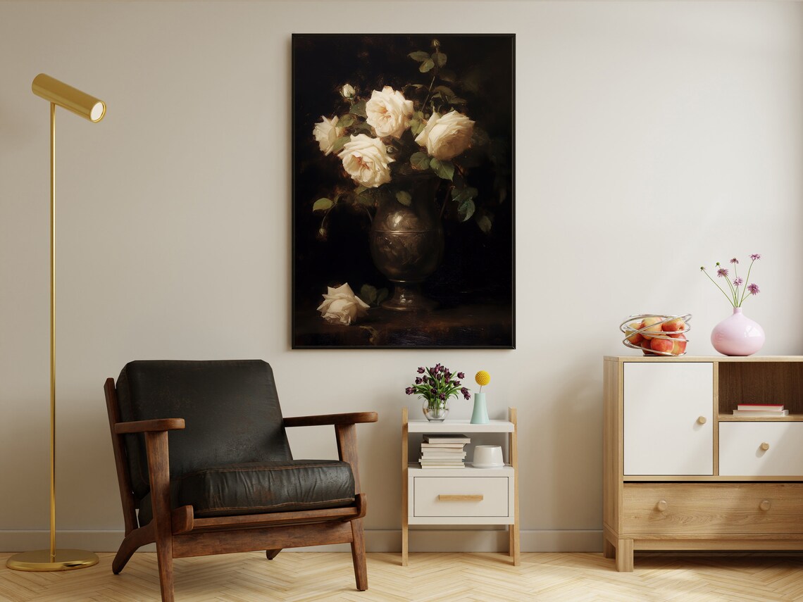 Vintage Flowers in Vase, Gothic Dark Academia Art Print - Image 2