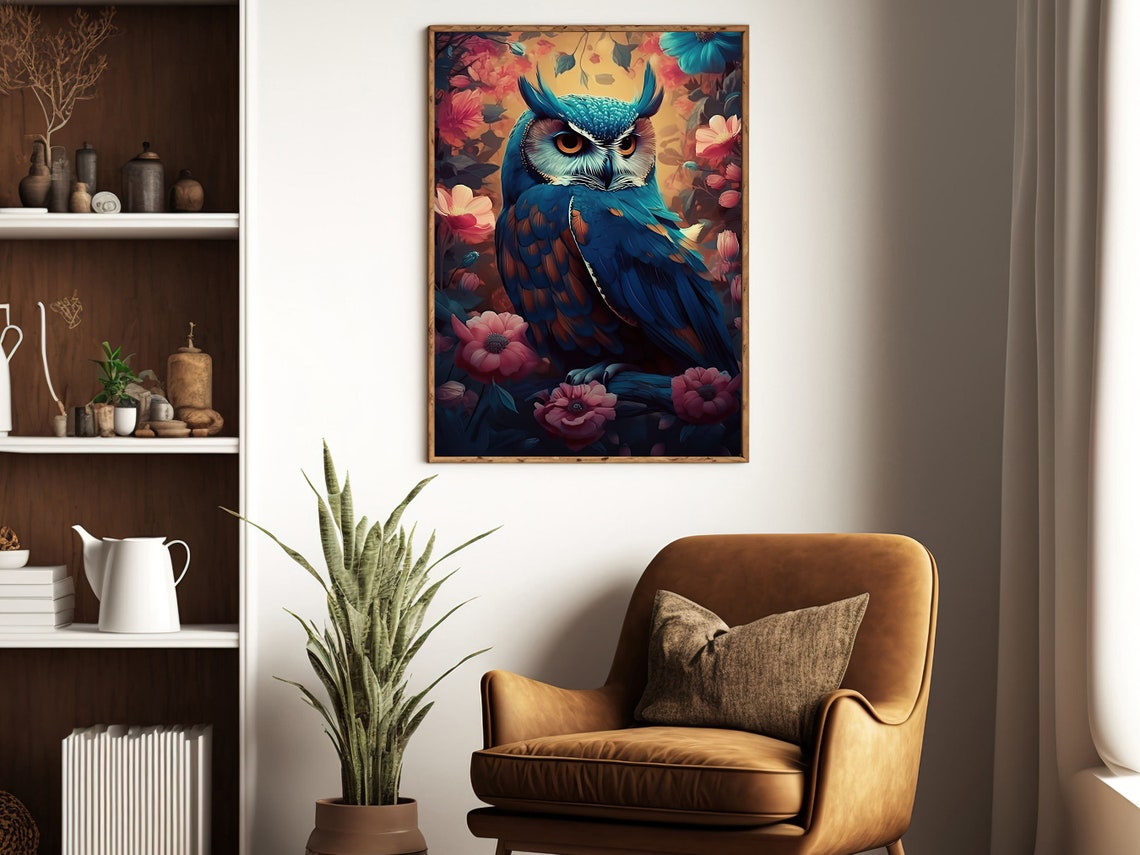 Vintage Floral Owl Painting Retro Owl Art Print Owl Print Bird Art Print Floral Animal Poster Print Wild Animal Art Print - Image 4