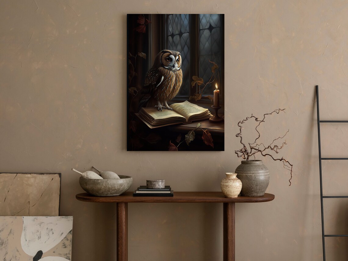 Vintage Owl Art Print, Gothic Dark Academia Style - Image 4