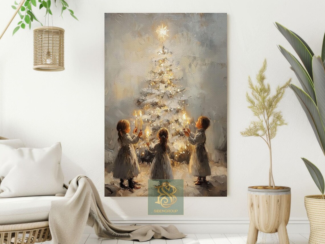 Christmas Night Cottage Tree Art Print, Cozy Decor - Image 2