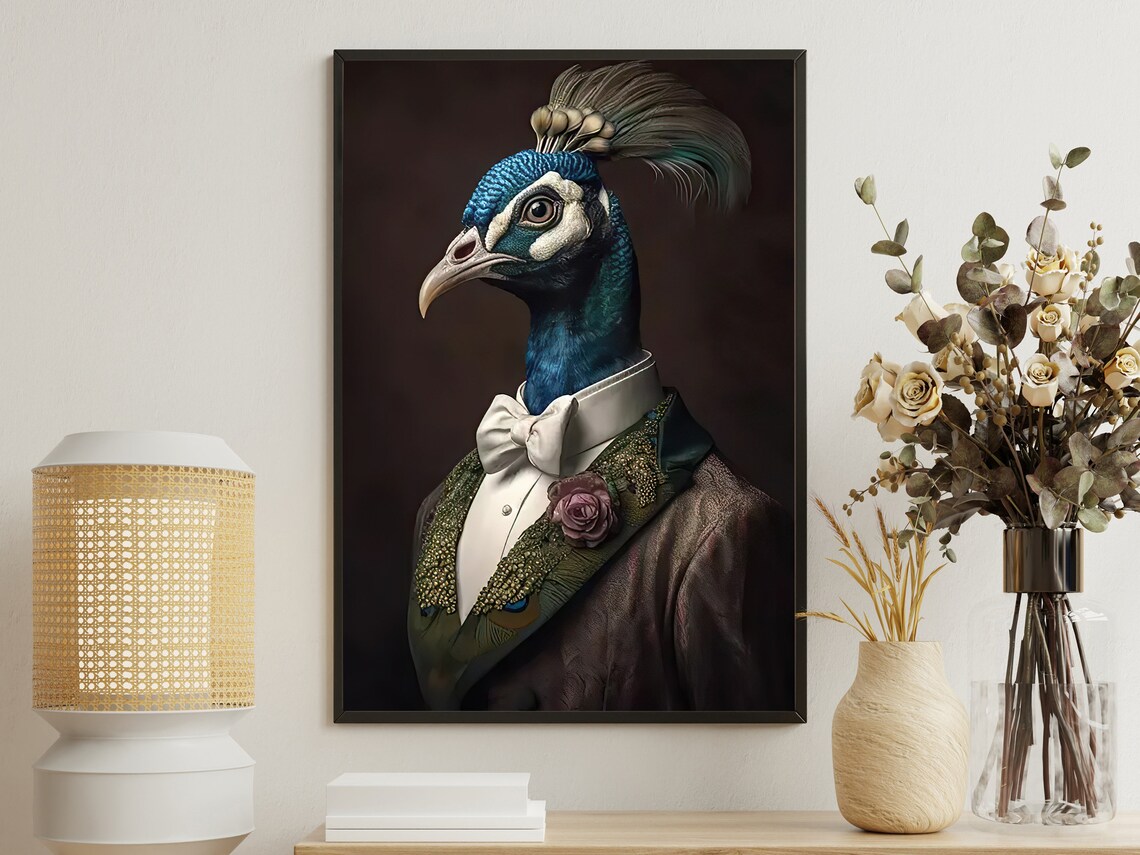 Victorian Peacock Gentleman, Gothic Animal Art Print