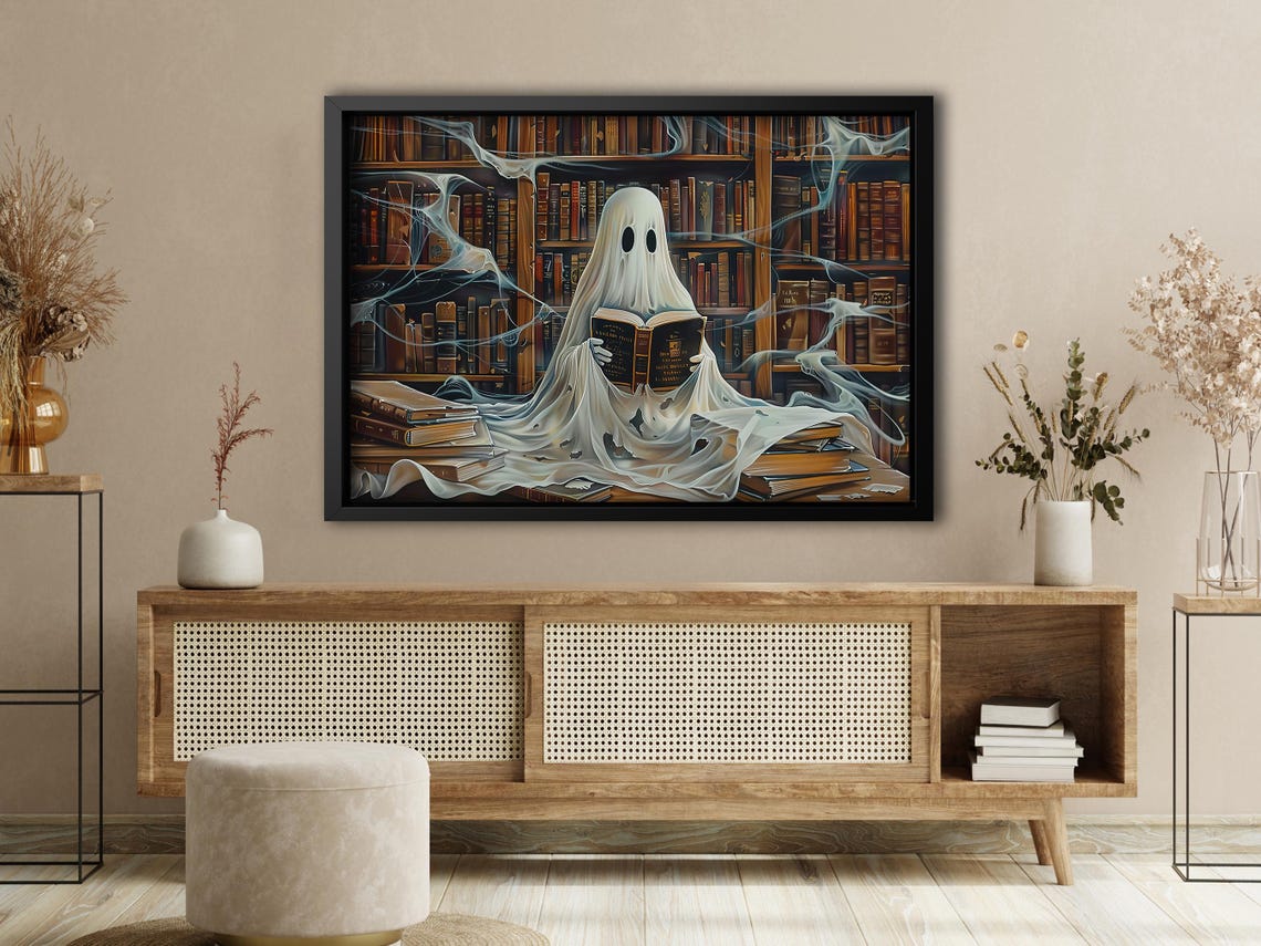 Ghost Reading Books in Haunted Library Oil Painting Halloween Poster - Image 4