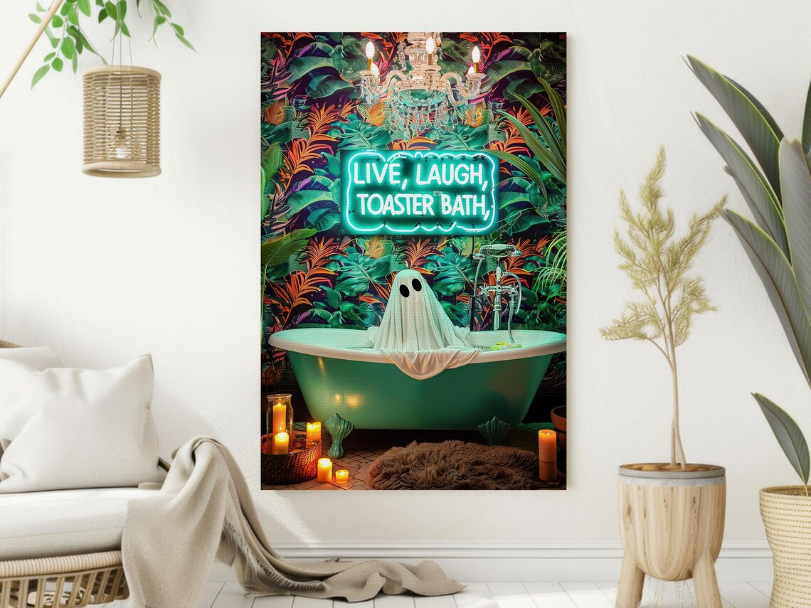 Neon Live Laugh Toaster Bath Ghost Tropical Bathtub Funny Art Poster - Image 2