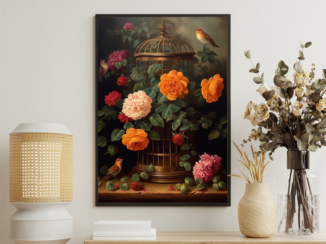 Vintage Flowers Painting Retro Flower Art Print Cottage Flowers Print Gothic Art Print Dark Academia Art Esthetic Flowers Poster