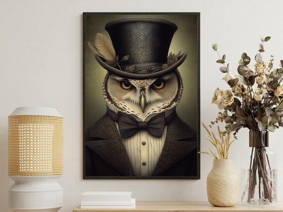 Victorian Gentleman Owl Top Hat Bow Tie Formal Portrait Gothic Animal Poster