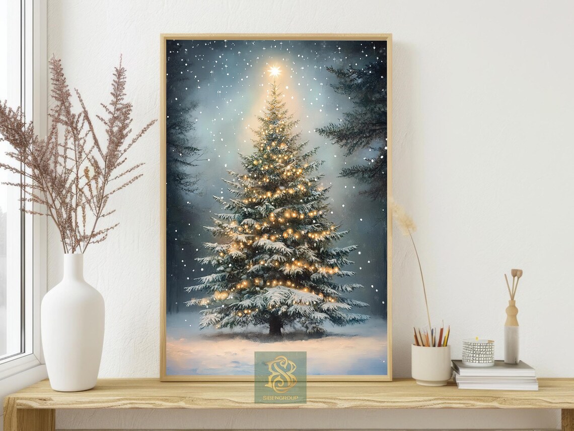 Vintage Christmas Tree Painting, Christmas Wall Art Print - Image 3