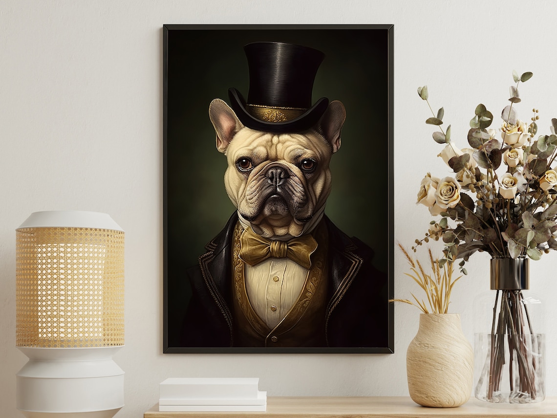 French Bulldog In Top Hat Suit Bow Tie Victorian Gentleman Animal Print