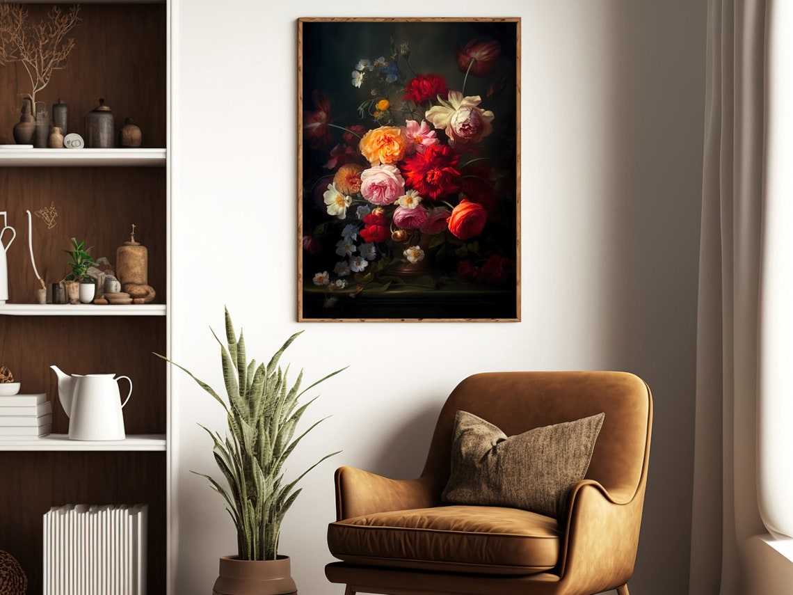 Moody Dutch Master Style Floral Still Life With Red Roses Print - Image 2