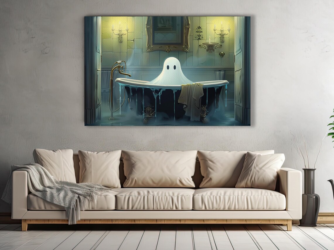 Cheerful Ghost in Grand Clawfoot Tub Elegant Bathroom Candlelit Print Poster - Image 3