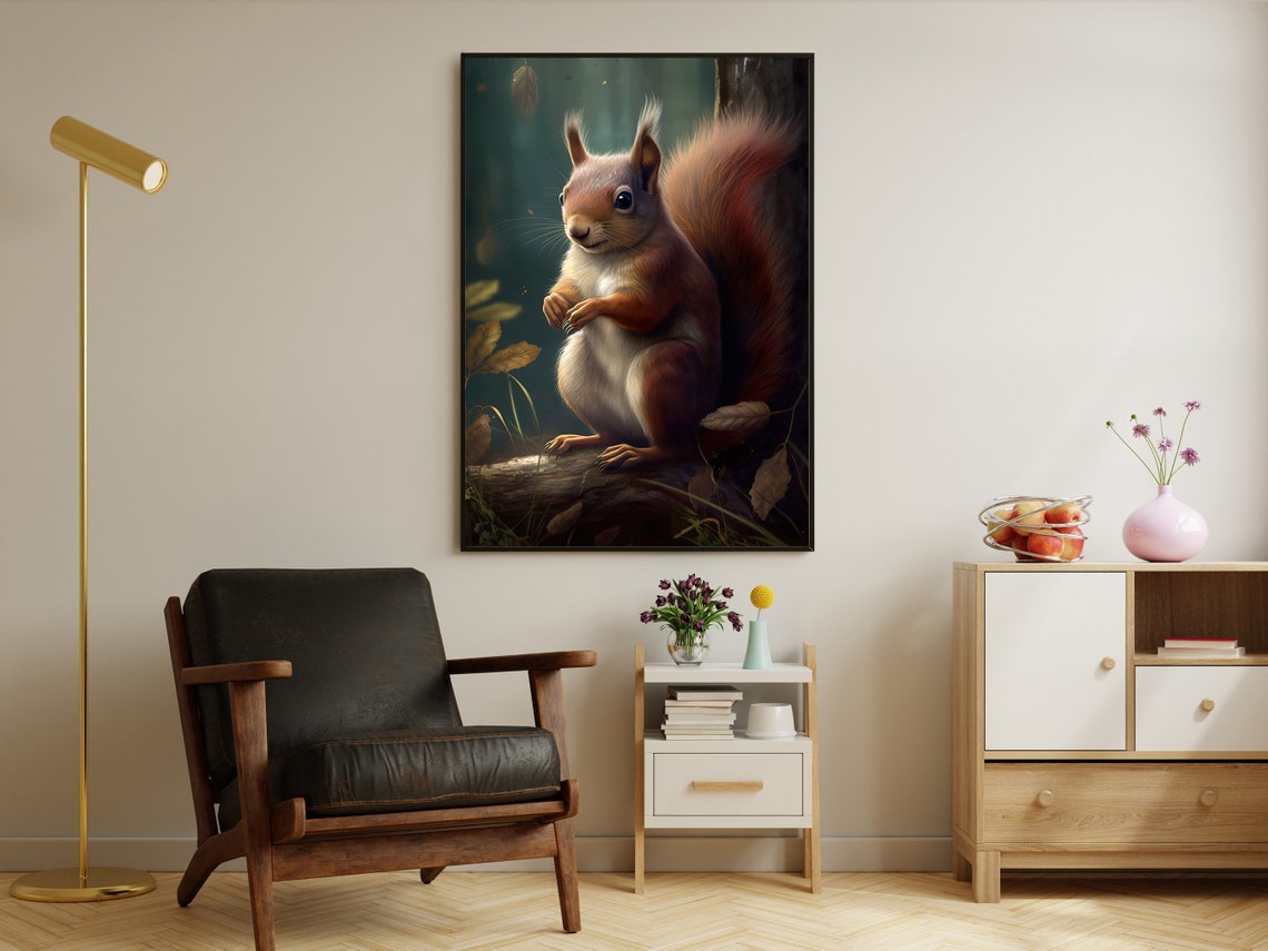 Adorable Red Squirrel On A Mossy Log In The Woodland Forest Poster - Image 2