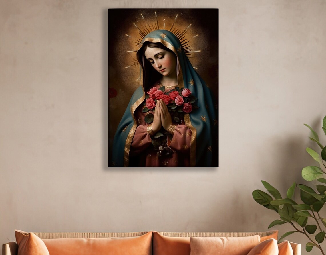 Our Lady of Guadalupe Style Virgin Mary with Roses Prayer Religious Poster - Image 2