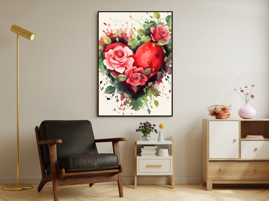 Floral Heart Watercolor Painting Heart Love Art Print Flowers Print Flowers Wall Decor Rose Poster Print Valentine Flowers Decor - Image 2