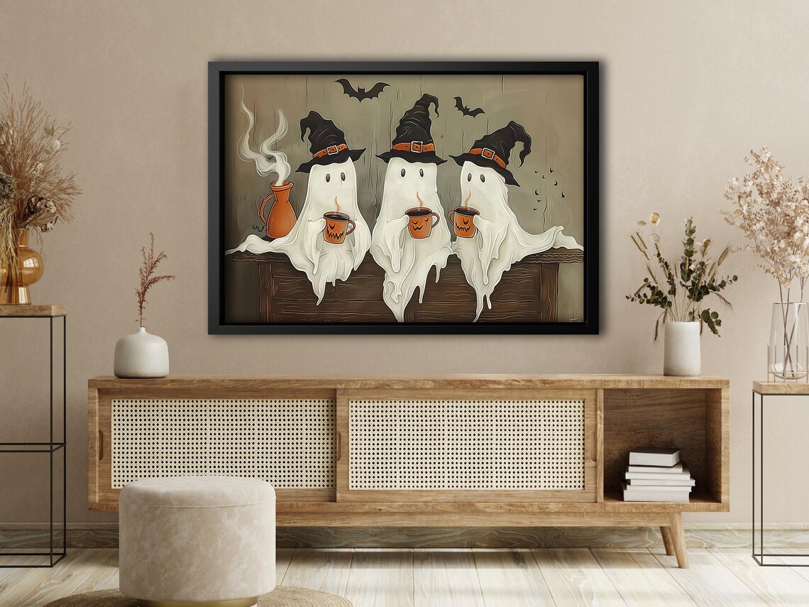 Vintage Three Witchy Ghosts Halloween Poster Art Print - Image 4