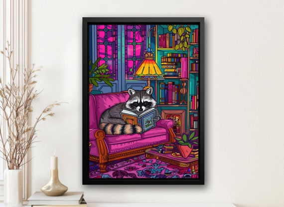 Matisse Raccoon Reading Book Painting Raccoon Print Raccoon Poster Print Studying Wall Art Room Decor