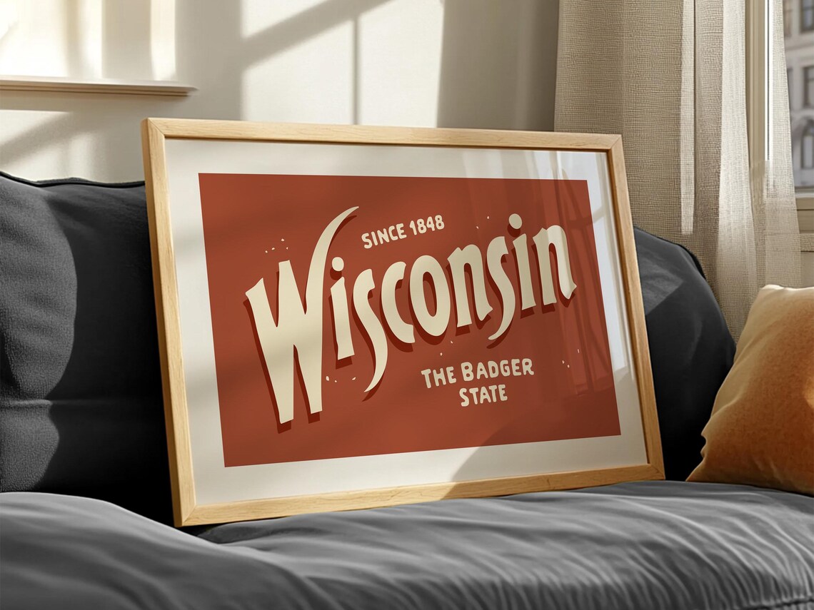 Retro Wisconsin Poster, Badger State Travel Art - Image 2