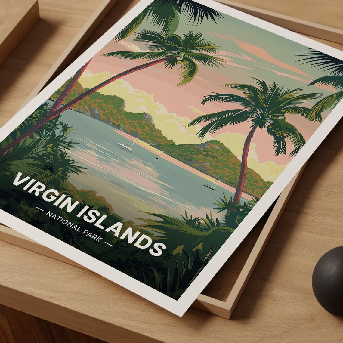 Virgin Islands National Park Palm Beach Sunset Travel Poster - Image 3
