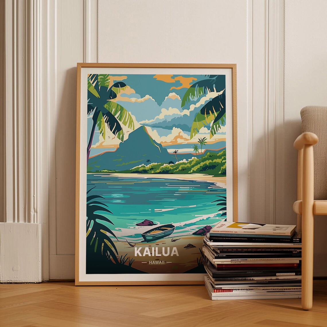 Kailua Hawaii Travel Poster, Tropical Beach Landscape
