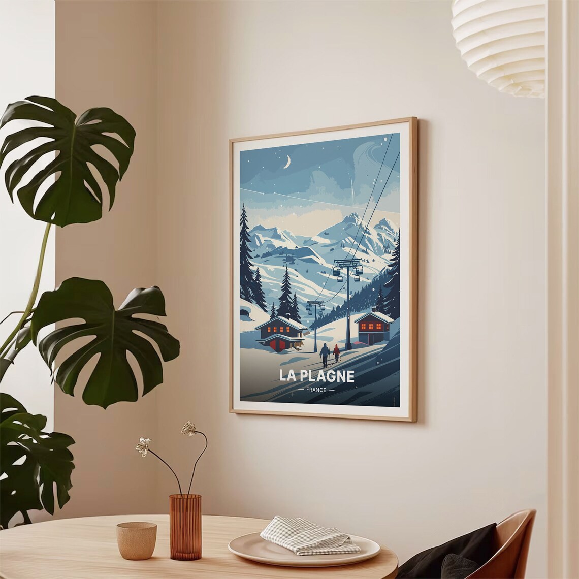 La Plagne France Ski Resort Gondolas Moonlit Slopes Travel Poster - Image 2