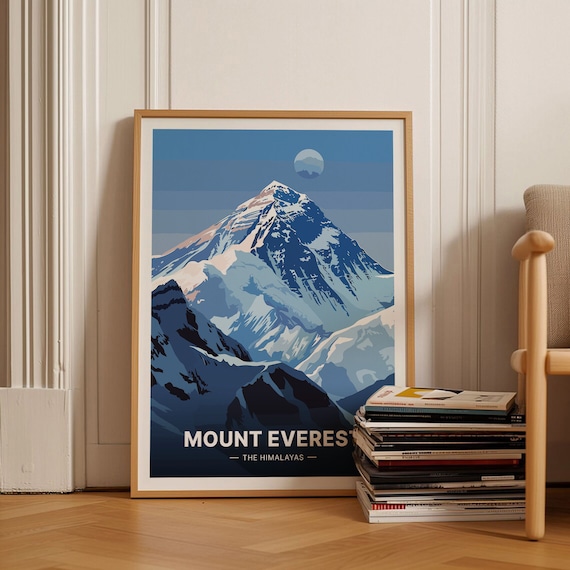 Mount Everest Himalayas Snow Peak Moonlit Night Adventure Travel Poster