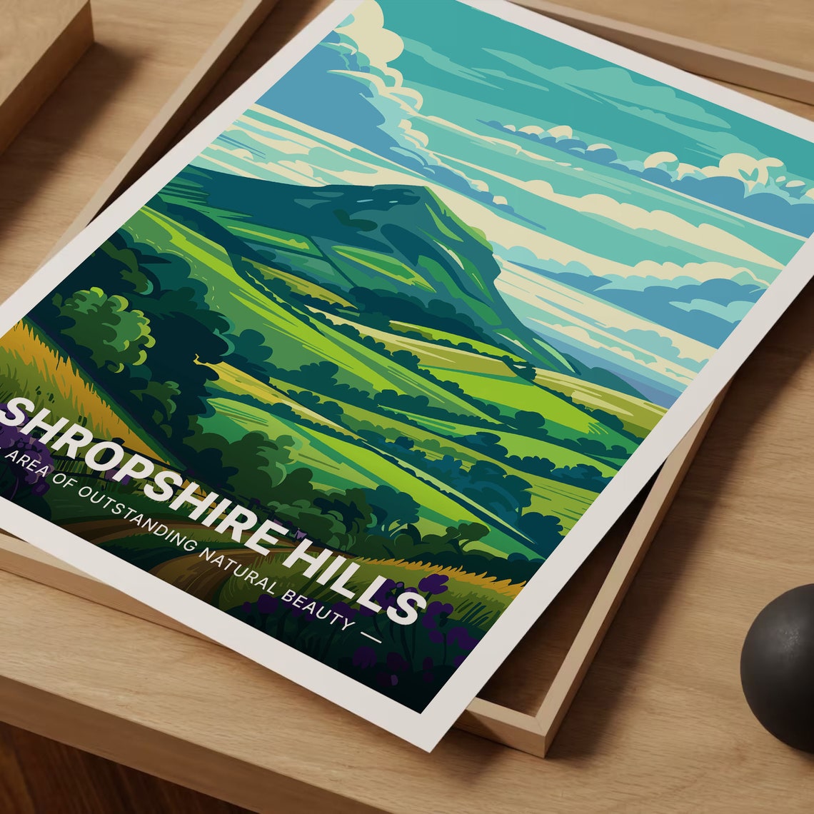 Shropshire Hills Rolling Green Countryside Vintage Travel Poster - Image 3